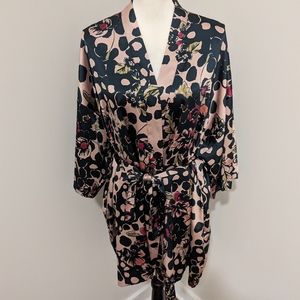 Victoria secret floral satin gold brown Robe kimono one size
